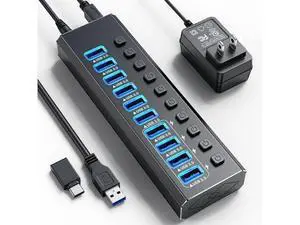 XJYLCPC Powered USB Hub, 10-Port USB 3.0 Hub Splitter (10 USB 3.0 Data Ports with 4 Smart Charging ) with Individual LED On/Off Switches, USB Hub 3.0 Powered with 48W AC Adapter for Mac, PC XJYLCPC Powered USB Hub, 10-Port USB 3.0 Hub Splitter (10 USB 3.0 Data Ports with 4 Smart Charging ) with Individual LED On/Off Switches, USB Hub 3.0 Powered with 48W AC Adapter for Mac, PC