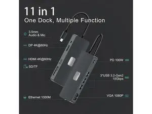 XJYLCPC USB C Docking Station, 11 in 1 USB C Hub Adapter with 4K60 HDMI, 4K60 DisplayPort, VGA, Ethernet, 3*10Gbps USB-A Ports, Audio, 100W PD, SD/TF Card Reader for MacBook Pro Air, XPS, Surface XJYLCPC USB C Docking Station, 11 in 1 USB C Hub Adapter with 4K60 HDMI, 4K60 DisplayPort, VGA, Ethernet, 3*10Gbps USB-A Ports, Audio, 100W PD, SD/TF Card Reader for MacBook Pro Air, XPS, Surface