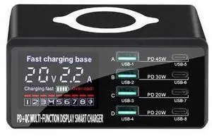 110W 8 Port USB C Charging Station Hub Block Charger Power Strip Adapter Plug Cube, 4C4A (C1 45W + C2 30W+C3/C4 20W) + 15W Wireless Charging, USB C Fast Charger for Cell Phone, Tablet 110W 8 Port USB C Charging Station Hub Block Charger Power Strip Adapter Plug Cube, 4C4A (C1 45W + C2 30W+C3/C4 20W) + 15W Wireless Charging, USB C Fast Charger for Cell Phone, Tablet