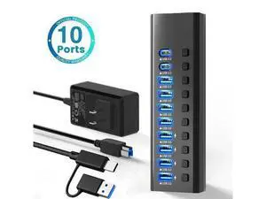 XJYLCPC Powered Hybrid USB-A/C Hub10 Ports 48W Powered USB Hub Aluminum USB Splitter with Individual On/Off Switches and 12V Power Adapter for PC, Laptops, MacBook Pro/Air, iMac, XJYLCPC Powered Hybrid USB-A/C Hub10 Ports 48W Powered USB Hub Aluminum USB Splitter with Individual On/Off Switches and 12V Power Adapter for PC, Laptops, MacBook Pro/Air, iMac,