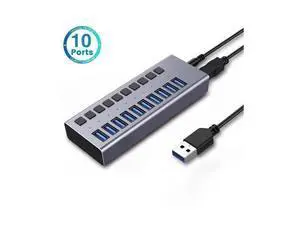 XJYLCPC Powered USB Hub, 10-Port USB Splitter Hub (10 Data HUB and Charging Port) with Individual LED On/Off Switches, USB Hub 3.0 Powered with Power Adapter for Mac, PC XJYLCPC Powered USB Hub, 10-Port USB Splitter Hub (10 Data HUB and Charging Port) with Individual LED On/Off Switches, USB Hub 3.0 Powered with Power Adapter for Mac, PC
