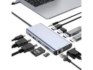 XJYLCPC USB C Docking Station, 12 in 1 USB C Hub Adapter with 2 HDMI 4K, VGA, Ethernet, 4 USB-A Ports, Audio, 100W PD, SD/TF Card Reader for MacBook Pro Air, XPS, Surface XJYLCPC USB C Docking Station, 12 in 1 USB C Hub Adapter with 2 HDMI 4K, VGA, Ethernet, 4 USB-A Ports, Audio, 100W PD, SD/TF Card Reader for MacBook Pro Air, XPS, Surface