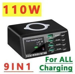 110W USB Charging Station with Wireless Charging, 8-Port Desktop Charger, USB C Charging Station for MacBook Pro/Air, iPad Pro/Air, iPhone 15 Pro Max/14, Galaxy S24 Ultra 110W USB Charging Station with Wireless Charging, 8-Port Desktop Charger, USB C Charging Station for MacBook Pro/Air, iPad Pro/Air, iPhone 15 Pro Max/14, Galaxy S24 Ultra
