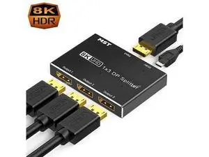 DisplayPort Splitter 1 in 3 Out 8K 30Hz 4K 144Hz MST Hub Splitter, 1 in 3 out DP to DP Video Converter for Video Card with MST Function(Windows PC only)-Support Dual or Triple 4K DisplayPort Splitter 1 in 3 Out 8K 30Hz 4K 144Hz MST Hub Splitter, 1 in 3 out DP to DP Video Converter for Video Card with MST Function(Windows PC only)-Support Dual or Triple 4K