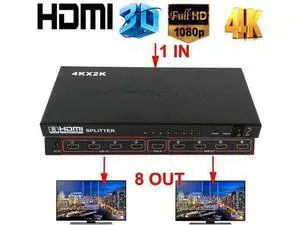 8 Port 1x8 HDMI Splitter 8 Way HDMI Powered Splitter Ultra HD 4K,Full HD 1080P 3D Support One Input to Eight Outputs Compatible for Projector HDTV STB DVD PS3 Etc Power Supply Adapter 8 Port 1x8 HDMI Splitter 8 Way HDMI Powered Splitter Ultra HD 4K,Full HD 1080P 3D Support One Input to Eight Outputs Compatible for Projector HDTV STB DVD PS3 Etc Power Supply Adapter