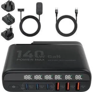 140W USB Type C Charging Station Hub, 6 Port USB Desk Charger, 140 Watt GaN Fast Charger with Charger Power Strip Replaceable Plug Compatible for All Phones and Tablets 140W USB Type C Charging Station Hub, 6 Port USB Desk Charger, 140 Watt GaN Fast Charger with Charger Power Strip Replaceable Plug Compatible for All Phones and Tablets
