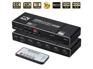 4K HDMI Matrix Switch 4 X 2 ,4in2 Out Video Switcher Splitter, 2xOptical SPDIF and 2x3.5mm L/R Audio Output with IR Remote Controller,Support 4K@60Hz 3D 18.5Gbps HDMI 2.0b HDCP 2.2,HDR10 4K HDMI Matrix Switch 4 X 2 ,4in2 Out Video Switcher Splitter, 2xOptical SPDIF and 2x3.5mm L/R Audio Output with IR Remote Controller,Support 4K@60Hz 3D 18.5Gbps HDMI 2.0b HDCP 2.2,HDR10