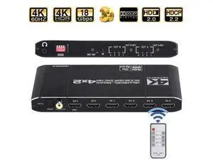 HDMI Matrix Switch 4x2 4K@60Hz 4:4:4 HDR ARC/SPDIF 5.1CH, Coaxial, 3.5mm Stereo Audio, HDCP 2.2 18Gbps, Matrix Splitter 4 in 2 Out with EDID Extractor and Remote Control HDMI Matrix Switch 4x2 4K@60Hz 4:4:4 HDR ARC/SPDIF 5.1CH, Coaxial, 3.5mm Stereo Audio, HDCP 2.2 18Gbps, Matrix Splitter 4 in 2 Out with EDID Extractor and Remote Control