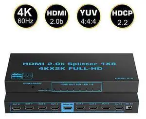 HDMI Splitter 4K 60Hz 1X8 Multi-Resolution Output, HDMI 2.0 Splitter Supports HDR HDR10 / Dolby Vision 4K@60Hz 4:4:4 HDCP2.2 for Xbox PS5/4 Roku Blu-Ray Player Apple TV HDMI Splitter 4K 60Hz 1X8 Multi-Resolution Output, HDMI 2.0 Splitter Supports HDR HDR10 / Dolby Vision 4K@60Hz 4:4:4 HDCP2.2 for Xbox PS5/4 Roku Blu-Ray Player Apple TV