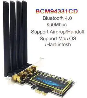 BCM94331CD Wireless Wifi Adapter Dual Band Network Card PCIe 1X Bluetooth 4.0 2.4G/5G For MAC OS/Hackintosh BCM94331CD Wireless Wifi Adapter Dual Band Network Card PCIe 1X Bluetooth 4.0 2.4G/5G For MAC OS/Hackintosh