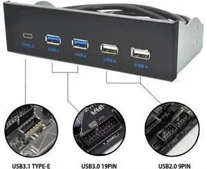5.25 Inch USB 3.1 GEN2 Front Panel USB Hub 2 Ports USB 3.0 + 2 Ports USB2.0 + 1 Port TYPE-C with TYPE-E Connector for Desktop PC 5.25 Inch USB 3.1 GEN2 Front Panel USB Hub 2 Ports USB 3.0 + 2 Ports USB2.0 + 1 Port TYPE-C with TYPE-E Connector for Desktop PC
