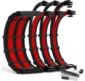 Aomoproing PSU Cable Extension Kit 30CM Length with Cable Combs 1x24Pin/1x8Pin(4+4) EPS/2x8Pin(6P+2P) PCI-E/PC Sleeved Cable for ATX Power Supply(Black & Red) Aomoproing PSU Cable Extension Kit 30CM Length with Cable Combs 1x24Pin/1x8Pin(4+4) EPS/2x8Pin(6P+2P) PCI-E/PC Sleeved Cable for ATX Power Supply(Black & Red)
