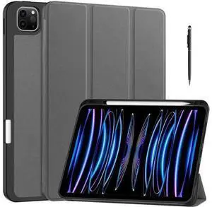 Case for iPad Pro 11 Inch 2022 2021 2020 2018, Slim Smart Stand Cover for for iPad Pro 11 4th Gen 2022/3rd Gen 2021/ 2nd Gen 2020/1st Gen 2018 with Pencil Holder, Universal Stylus Pen Grey Case for iPad Pro 11 Inch 2022 2021 2020 2018, Slim Smart Stand Cover for for iPad Pro 11 4th Gen 2022/3rd Gen 2021/ 2nd Gen 2020/1st Gen 2018 with Pencil Holder, Universal Stylus Pen Grey