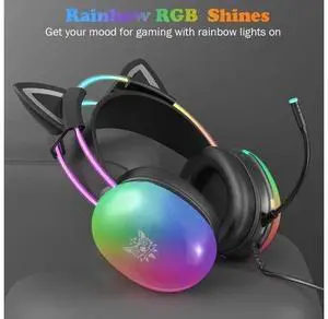 Cat Ear Gaming Headset with Mic, RGB Rainbow Lighting, Surround Sound, 3.5mm Wired Over-Ear Headphones Gaming Headsets for PC/PS4/PS5/Switch/Laptop, Lightweight & Adjustable Headband (Black) Cat Ear Gaming Headset with Mic, RGB Rainbow Lighting, Surround Sound, 3.5mm Wired Over-Ear Headphones Gaming Headsets for PC/PS4/PS5/Switch/Laptop, Lightweight & Adjustable Headband (Black)