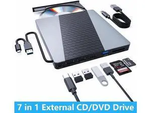 External CD DVD Drive, USB3.0/USB C Portable CD/DVD Player with SD/TF Slot, 1 USB 3.0 & 4 USB 2.0 Ports, CD ROM Burner Optical Drive Compatible with Windows 11/10/8.1/8/7/vista,Linux,MacOS External CD DVD Drive, USB3.0/USB C Portable CD/DVD Player with SD/TF Slot, 1 USB 3.0 & 4 USB 2.0 Ports, CD ROM Burner Optical Drive Compatible with Windows 11/10/8.1/8/7/vista,Linux,MacOS