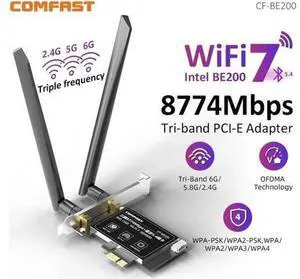 WiFi 7 BE200 PCI-E Network Card 2.4G&5G&6GHz Tri-band 8774Mbps BE200NGW Chip 802.11be Bluetooth 5.4 Wireless PCIe WiFi 7 BE200 PCI-E Network Card 2.4G&5G&6GHz Tri-band 8774Mbps BE200NGW Chip 802.11be Bluetooth 5.4 Wireless PCIe