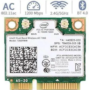 Mini pcie WiFi Card Dual Band Wireless AC 7260 PCI Express Card 802.11ac 2x2 Wi-Fi 7260hmw Bluetooth 4.0 PCIe Half WiFi Card 802.11 b/a/g/n/ac for Laptop Window 7 8 8.1 10 Linux 2.4.x/2.6.x or Later Mini pcie WiFi Card Dual Band Wireless AC 7260 PCI Express Card 802.11ac 2x2 Wi-Fi 7260hmw Bluetooth 4.0 PCIe Half WiFi Card 802.11 b/a/g/n/ac for Laptop Window 7 8 8.1 10 Linux 2.4.x/2.6.x or Later
