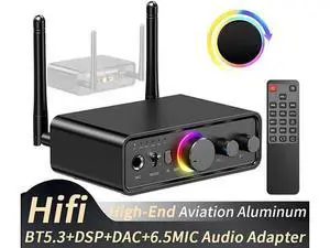 RGB Bluetooth 5.3 Audio Transmitter Receiver for Home Stereo TV, HiFi Wireless Bluetooth Low Latency Audio Adapter, Support DAC/AUX/RCA/USB/Coaxial/Optical/6.5MM Microphone Karaoke Hifi DSP RGB Bluetooth 5.3 Audio Transmitter Receiver for Home Stereo TV, HiFi Wireless Bluetooth Low Latency Audio Adapter, Support DAC/AUX/RCA/USB/Coaxial/Optical/6.5MM Microphone Karaoke Hifi DSP