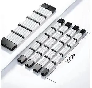 Mod Sleeved Cable, White Power Supply Cable Extension Kit, 24PIN ATX, 4+4 PIN EPS, Dual 6+2 PIN PCIE, 6 PIN PCI-E Mod Sleeved Cable, White Power Supply Cable Extension Kit, 24PIN ATX, 4+4 PIN EPS, Dual 6+2 PIN PCIE, 6 PIN PCI-E