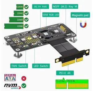M.2 nvme SSD to PCIE X4 Extension Cable With fan extension cable 0.05M M.2 nvme SSD to PCIE X4 Extension Cable With fan extension cable 0.05M