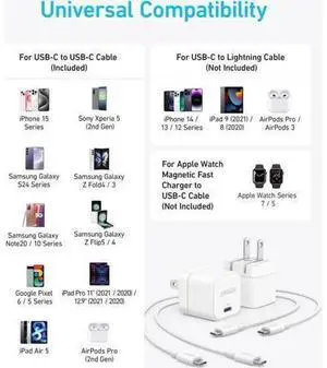 2 Pack USB C Charger with USB C Cable 20W USB C Charger Block for iPhone 16/15 and More Series Galaxy Pixel iPad (2 Pack & 2 Cable) 2 Pack USB C Charger with USB C Cable 20W USB C Charger Block for iPhone 16/15 and More Series Galaxy Pixel iPad (2 Pack & 2 Cable)