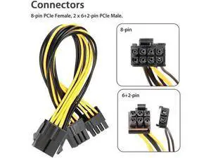 10-Pack PCI-E 8Pin to 2X 8 Pin (6+2) Power Splitter Cable for PCIE PCI Express Image Card Y - Splitter Extension Cable 18AWG(40cm/15.74") 10-Pack PCI-E 8Pin to 2X 8 Pin (6+2) Power Splitter Cable for PCIE PCI Express Image Card Y - Splitter Extension Cable 18AWG(40cm/15.74")