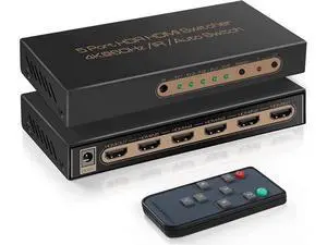 4K @60HZ HDMI Switch 5x1, HDMI 2.0 Switch 5 in 1 Out, 4K HDMI Switch with Remote Control Support Auto Switch, 3D, HDR 10, 18Gbps, HDCP 2.2 for PS5, Xbox, DVD, Monitor 4K @60HZ HDMI Switch 5x1, HDMI 2.0 Switch 5 in 1 Out, 4K HDMI Switch with Remote Control Support Auto Switch, 3D, HDR 10, 18Gbps, HDCP 2.2 for PS5, Xbox, DVD, Monitor