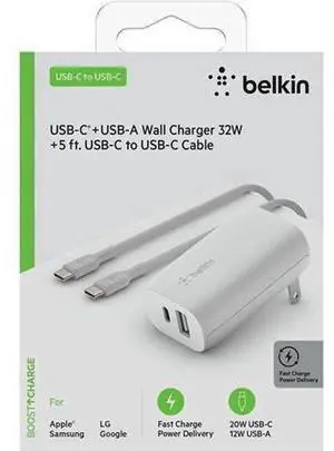 USB C Wall Charger 32W C to C Cable Included PD with 20W USB C & 12W USB A Ports for USB-C Power Delivery USB C Wall Charger 32W C to C Cable Included PD with 20W USB C & 12W USB A Ports for USB-C Power Delivery