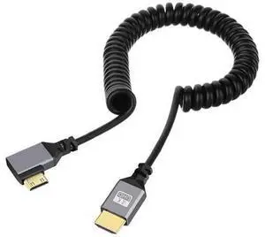 Mini HDMI 2.0 Male to HDMI Male 4K 60hz Stretch Coiled Cable Right Angled 90 Degree for HDTV Computer Laptop Monitor Mini HDMI 2.0 Male to HDMI Male 4K 60hz Stretch Coiled Cable Right Angled 90 Degree for HDTV Computer Laptop Monitor