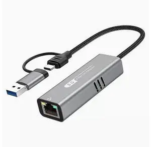 USB+Type-C to 5G cable network adapter RJ45 network port applies to Apple laptop Win10/11/mac OS USB+Type-C to 5G cable network adapter RJ45 network port applies to Apple laptop Win10/11/mac OS