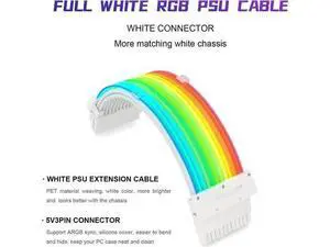RGB PSU Cables,ARGB Motherboard Power Supply Cable,24 Pin Sleeved Cable Extension Kit,Strimer Extension Cable Kit 5V 3Pin Synchronized,Customed White PC Chassis(White Connector A Style) RGB PSU Cables,ARGB Motherboard Power Supply Cable,24 Pin Sleeved Cable Extension Kit,Strimer Extension Cable Kit 5V 3Pin Synchronized,Customed White PC Chassis(White Connector A Style)