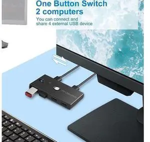 USB 3.0 KVM Switch Selector 2 Computers Sharing 4 USB Devices 4 Port USB Peripheral Switcher Box 2 in 4 Out with One-Button Swapping 2 Pack USB 3.0 Cable for Mouse, Keyboard, Scanner,Printer,Computer USB 3.0 KVM Switch Selector 2 Computers Sharing 4 USB Devices 4 Port USB Peripheral Switcher Box 2 in 4 Out with One-Button Swapping 2 Pack USB 3.0 Cable for Mouse, Keyboard, Scanner,Printer,Computer