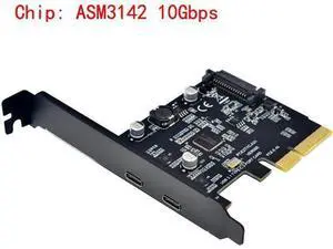 USB 3.1 PCIE Raiser Card Dual Reversible USB 3.1 Gen 2 Type-C Ports PCI-E PCI Express X4 SATA 15Pin Connector USB 3.1 PCIE Raiser Card Dual Reversible USB 3.1 Gen 2 Type-C Ports PCI-E PCI Express X4 SATA 15Pin Connector