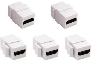 HDMI Keystone Coupler, Gold Plated HDMI Keystone Jack Insert Female to Female 3D 4K Coupler Adapter for Wall Plate (White/5 Pack) HDMI Keystone Coupler, Gold Plated HDMI Keystone Jack Insert Female to Female 3D 4K Coupler Adapter for Wall Plate (White/5 Pack)
