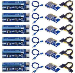 6pcs 006C PCIe 1x to 16x Express Riser Card Graphic pci-e riser Extender 60cm USB 3.0 Cable SATA to 6Pin Power for BTC mining 6pcs 006C PCIe 1x to 16x Express Riser Card Graphic pci-e riser Extender 60cm USB 3.0 Cable SATA to 6Pin Power for BTC mining