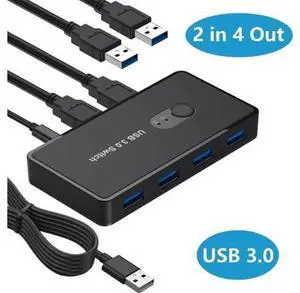 USB 3.0 Switch 2 in 4 Out, USB Switcher Selector 2 Computers Sharing 4 USB 3.0 Ports, KM Switcher Box with 2 Pack USB Cable for PC, Printer, Scanner, Mouse, Keyboard, Compatible with Mac/Windows/Linux USB 3.0 Switch 2 in 4 Out, USB Switcher Selector 2 Computers Sharing 4 USB 3.0 Ports, KM Switcher Box with 2 Pack USB Cable for PC, Printer, Scanner, Mouse, Keyboard, Compatible with Mac/Windows/Linux