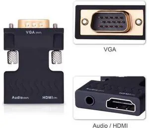 AOMOPROING HDMI to VGA Converter with Audio, Tendak Gold-Plated 1080P HDMI Female to VGA Male Video Adapter with 3.5mm Stereo Audio for Laptop PC PS3 Xbox STB Blu-ray TV Stick AOMOPROING HDMI to VGA Converter with Audio, Tendak Gold-Plated 1080P HDMI Female to VGA Male Video Adapter with 3.5mm Stereo Audio for Laptop PC PS3 Xbox STB Blu-ray TV Stick
