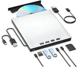7-in-1 External CD DVD Drive, USB 3.0 Type-C CD/DVD Drive External USB with SD/TF Card Reader, External CD Drive for Laptop, Portable External DVD Burner for Windows XP/7/8/10/11, Linux, MacOS 7-in-1 External CD DVD Drive, USB 3.0 Type-C CD/DVD Drive External USB with SD/TF Card Reader, External CD Drive for Laptop, Portable External DVD Burner for Windows XP/7/8/10/11, Linux, MacOS