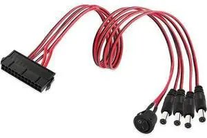 ATX Power 24 Pin to 4 DC5521 and Power Switch Cable, 24P Female to 12V DC 5.5mm x 2.1mm Male Adapter with ON/Off, Inserted into PC Power Supply 24P Male, Leading to DC Power Supply (0.5m) ATX Power 24 Pin to 4 DC5521 and Power Switch Cable, 24P Female to 12V DC 5.5mm x 2.1mm Male Adapter with ON/Off, Inserted into PC Power Supply 24P Male, Leading to DC Power Supply (0.5m)