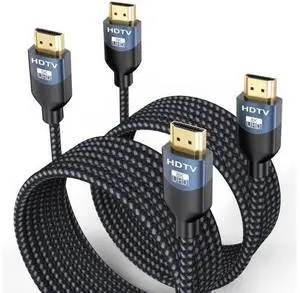 8K HDMI 2.1 Cable 10 FT, 2-Pack, 48Gbps Ultra High Speed HDMI Braided Cord 10 Feet, 8K@60Hz, 4K@120Hz, HDCP 2.2&2.3, 3D, eARC, HDR10+ for Soundbar, TV, Monitor, PC, Laptop, PS5, Xbox 8K HDMI 2.1 Cable 10 FT, 2-Pack, 48Gbps Ultra High Speed HDMI Braided Cord 10 Feet, 8K@60Hz, 4K@120Hz, HDCP 2.2&2.3, 3D, eARC, HDR10+ for Soundbar, TV, Monitor, PC, Laptop, PS5, Xbox