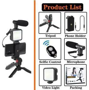 Professional Smartphone Vlog Shooting Kits with Microphone LED Light Camera Tripod Holder for Live Photography YouTube Recording Professional Smartphone Vlog Shooting Kits with Microphone LED Light Camera Tripod Holder for Live Photography YouTube Recording