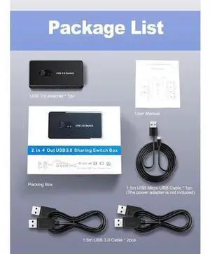 USB 3.0 Switch 2 in 4 Out, USB Switcher Selector 2 Computers Sharing 4 USB 3.0 Ports, KM Switcher Box with 2 Pack USB Cable for PC, Printer, Scanner, Mouse, Keyboard, Compatible with Mac/Windows/Linux USB 3.0 Switch 2 in 4 Out, USB Switcher Selector 2 Computers Sharing 4 USB 3.0 Ports, KM Switcher Box with 2 Pack USB Cable for PC, Printer, Scanner, Mouse, Keyboard, Compatible with Mac/Windows/Linux