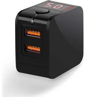 Wall Charger Digital Travel Charger 2.4A Dual USB Port Charge Power Adapter with LED Display,IC Smart Explosion Protection and Foldable Plug,for iPhone,Android,Power Bank and More (Black) Wall Charger Digital Travel Charger 2.4A Dual USB Port Charge Power Adapter with LED Display,IC Smart Explosion Protection and Foldable Plug,for iPhone,Android,Power Bank and More (Black)