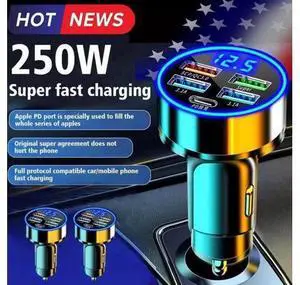 Car Charger LED Cigarette Lighter Socket 4Port USB Super Fast Charging +Type-C Car Charger LED Cigarette Lighter Socket 4Port USB Super Fast Charging +Type-C