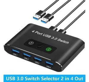 USB 3.0 Switch 2 in 4 Out, USB Switch Selector 2 Computers Sharing 4 USB Devices KVM Switcher Box for PC, Printer, Scanner, Mouse, Keyboard with 2 USB Cable, Compatible with Mac/Windows/Linux USB 3.0 Switch 2 in 4 Out, USB Switch Selector 2 Computers Sharing 4 USB Devices KVM Switcher Box for PC, Printer, Scanner, Mouse, Keyboard with 2 USB Cable, Compatible with Mac/Windows/Linux