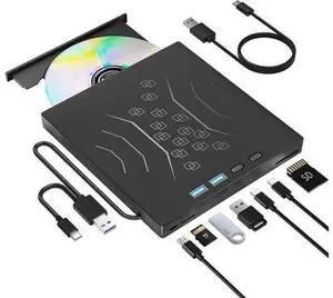 7 in 1 External DVD Drive, External CD/DVD Drive for Laptop USB 3.0 & Type-C, Portable CD/DVD +/-RW Disk Drive, CD/DVD Burner CD ROM External Drive for Laptop PC Windows 7/8/10/XP Mac Linux OS 7 in 1 External DVD Drive, External CD/DVD Drive for Laptop USB 3.0 & Type-C, Portable CD/DVD +/-RW Disk Drive, CD/DVD Burner CD ROM External Drive for Laptop PC Windows 7/8/10/XP Mac Linux OS