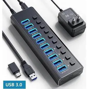 Powered USB 3.0 Hub, 10-Port Powered USB Hub 3.0 with Individual Switch, Aluminum Alloy Fast Charging USB 3.0 Hub USB Expander Compatible with All USB Devices Laptops Desktops (12V 4A Power Adapter) Powered USB 3.0 Hub, 10-Port Powered USB Hub 3.0 with Individual Switch, Aluminum Alloy Fast Charging USB 3.0 Hub USB Expander Compatible with All USB Devices Laptops Desktops (12V 4A Power Adapter)