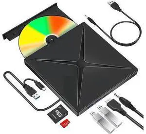 5 in 1 External CD/DVD Drive for Laptop, Ultra Slim USB 3.0 Type-C CD DVD +/-RW Burner, Optical Disk Drive Player with 2 USB Ports and TF/SD Reader, for Laptop Mac PC Windows 11/10/8/7 Linux OS 5 in 1 External CD/DVD Drive for Laptop, Ultra Slim USB 3.0 Type-C CD DVD +/-RW Burner, Optical Disk Drive Player with 2 USB Ports and TF/SD Reader, for Laptop Mac PC Windows 11/10/8/7 Linux OS