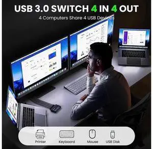 USB Switch for 4 PC USB 3.0 Switcher 4 in 4 out, USB 3.0 KVM Switch for 4 PC Share 4 USB Devices Keyboard, Mouse, Printer, Scanner, U disk with Wired Remote and 4 USB 3.0 A to A Cables USB Switch for 4 PC USB 3.0 Switcher 4 in 4 out, USB 3.0 KVM Switch for 4 PC Share 4 USB Devices Keyboard, Mouse, Printer, Scanner, U disk with Wired Remote and 4 USB 3.0 A to A Cables