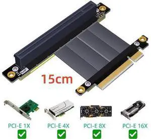 PCI Express PCIe 3.0 x8 to x16 Riser Card Extension Cable 8Gbps High Speed PCI Express 16x Ribbon Extender 90 Degree Right Angle PCI Express PCIe 3.0 x8 to x16 Riser Card Extension Cable 8Gbps High Speed PCI Express 16x Ribbon Extender 90 Degree Right Angle